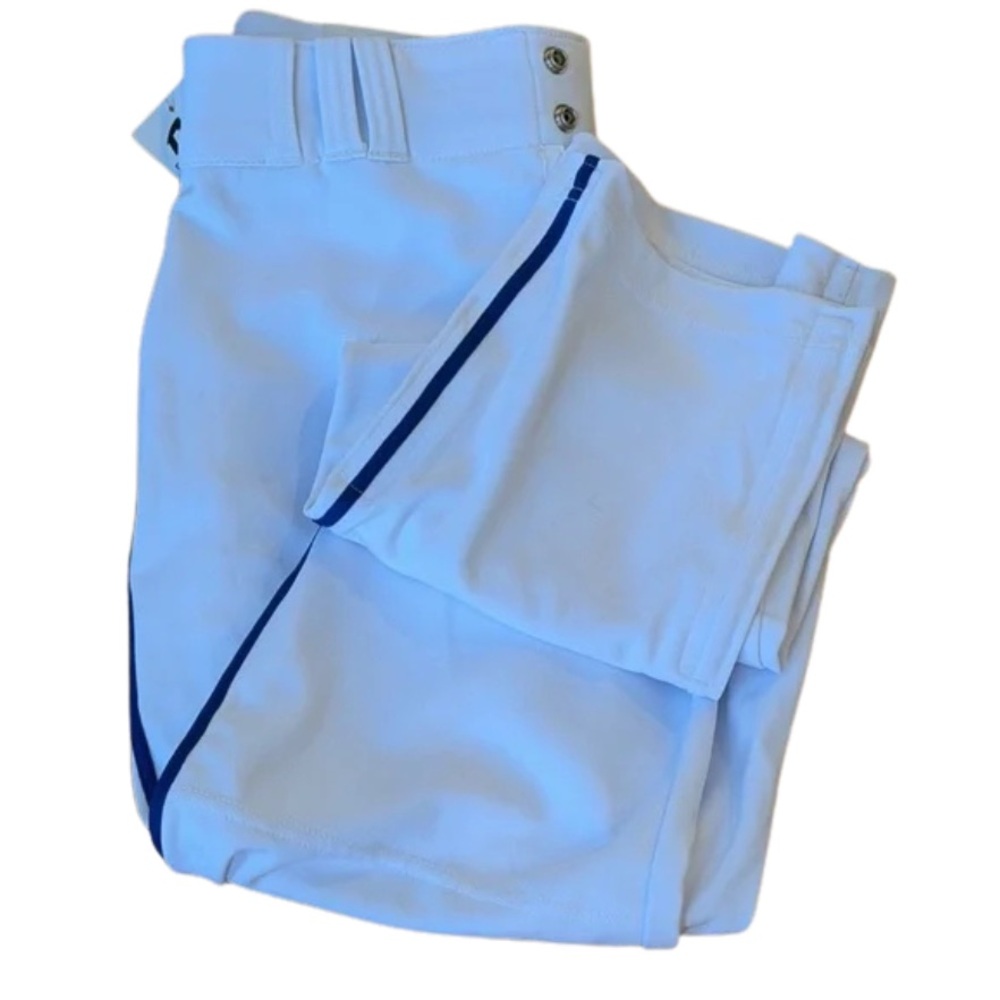 NWT: Men's White Baseball Pants with Navy Blue Piping | Adult S